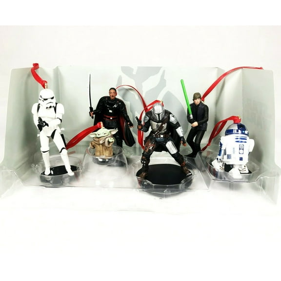 Disney Star Wars The Mandalorian 6pc Ornaments Figure Set Grogu Baby Yoda Child Luke R2-D2 Luke Stormtrooper