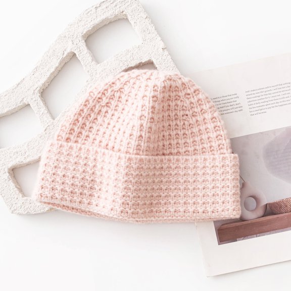 100% Wool Knit Beanie - Korean Style Stretchy Ribbed Hat for Men and Women, Soft Warm Unisex Winter Cap,29*22cm,soft pink