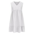 thumbnail image 6 of Quinlirra Womens Summer Dresses V-Neck Loose Solid Color Pleated Casual High Waisted Lace Sleeveless Dress White L, 6 of 6