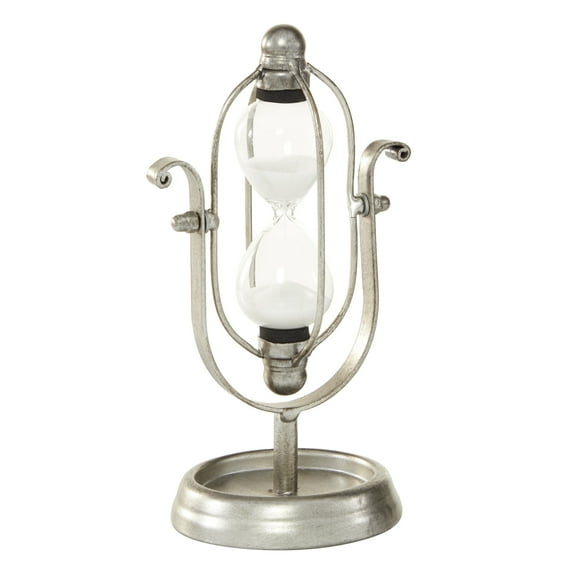 DecMode 4" x 8" Silver Metal Hourglass Sand Timer, 1-Piece