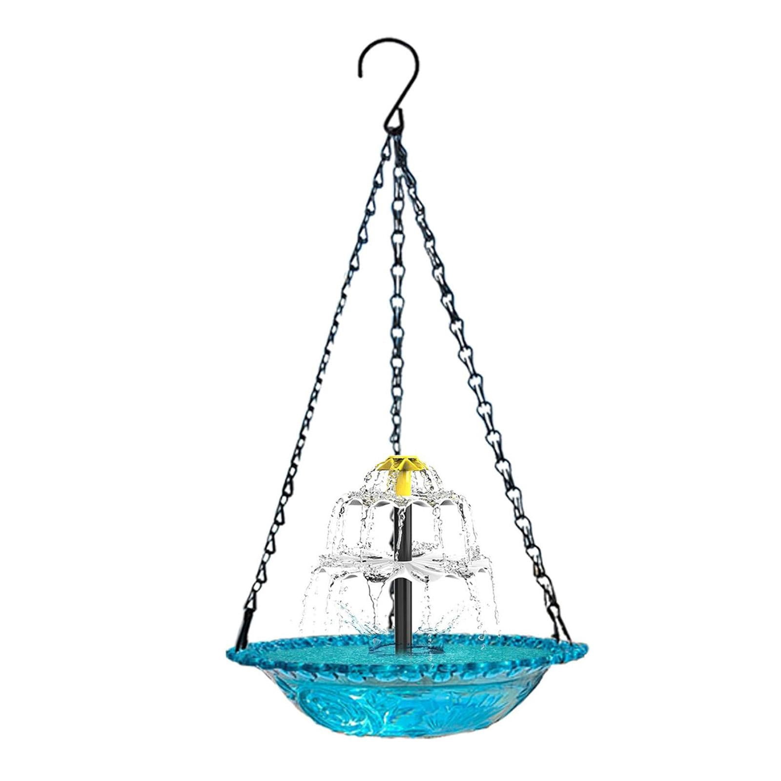 Bird Bath Solar Fountain, Hanging 10inWide Blue Basin, Solar Powered Fountain Pump Kit, Outdoor Backyard Bird Watering Station