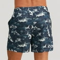 thumbnail image 2 of Men's Shark Print Swim Trunks with Camouflage Background Drawstring Waistband and Side Pockets - Small, Navy, 2 of 5