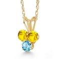 thumbnail image 2 of Gem Stone King 14K Yellow Gold Yellow Sapphire and Swiss Blue Topaz 3-Stone Pendant Necklace for Women (0.42 Cttw, Gemstone September Birthstone, Round 3MM, 18 inch Chain), 2 of 4