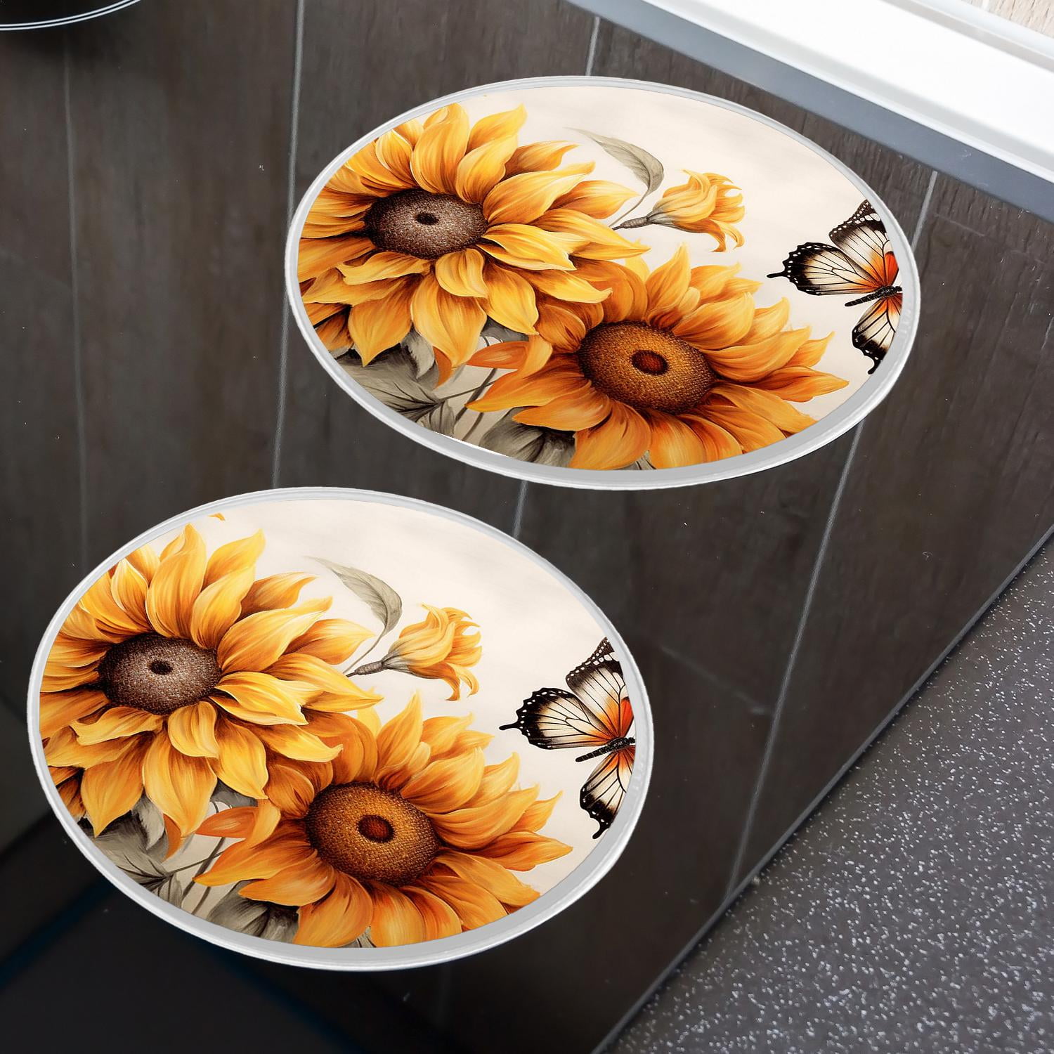 Stove Burner Covers 4 Pcs for Decorative Gas Stove Burner Cover 8Inch And 10Inch ,Retro Farmhouse Sunflowers elegant design
