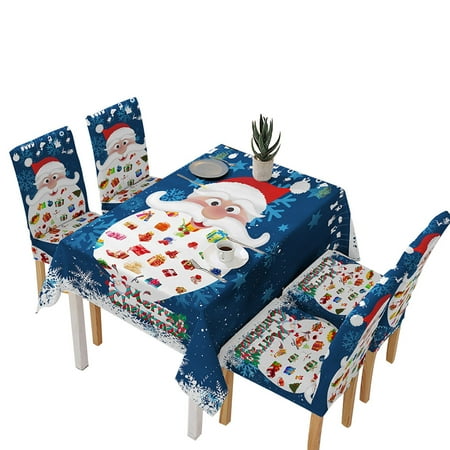 

Christmas Themed Table Cloth Home Party Dining Table Cover Printed Tablecloth Holiday Ornament Blue Santa Claus