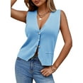 thumbnail image 3 of Sleeveless Sweater Women's Fashion Casual Loose Spring Summer Waistcoat V Neck Button Knit Vest, 3 of 6