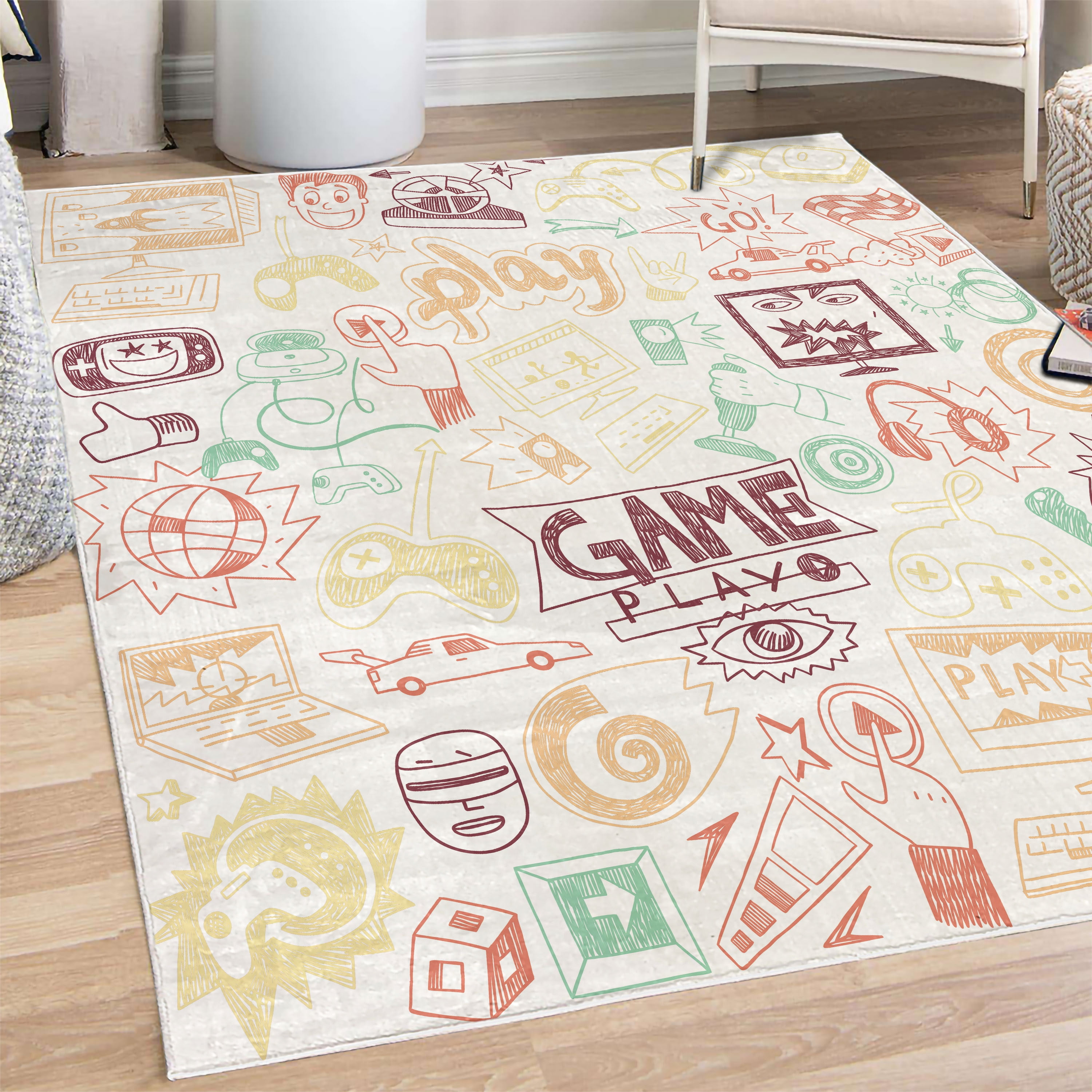 Video Games Decorative Rug, Monochrome Sketch Gaming Design Racing ...