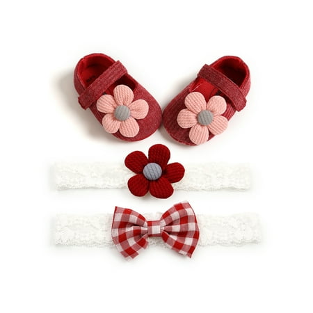 

Luckinbaby Baby Baptism Shoes Headband Set Soft Sole Flats Hairbands 3Piece Set