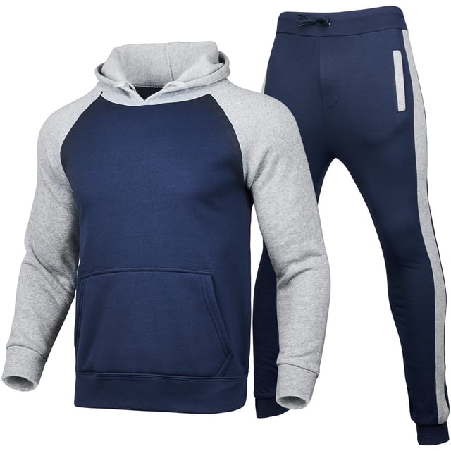 Mens Jogging Suit Sports Hoodie Set Two-Piece Jacket With Hood And Pockets