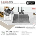 thumbnail image 3 of Stylish Undermount 25" Stainless Steel 16G Single Bowl Kitchen Sink with Grid & Strainer S-312XG, 3 of 11