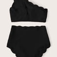 thumbnail image 6 of Women's one-shoulder high-waisted two-piece swimsuit set with wavy hem Tummy Control High Cut One Piece Waisted Swimwear Bathing Suits Top, 6 of 8