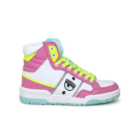 

CHIARA FERRAGNI WHITE AND PINK CF1 HIGH-TOP SNEAKERS