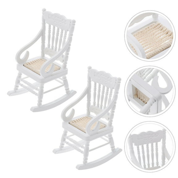 SEWCHICS White Rocking Chair 2 Pieces Birch Wood Miniature 3.93 x 1.93 x 2.44 Inch Decorative Furniture