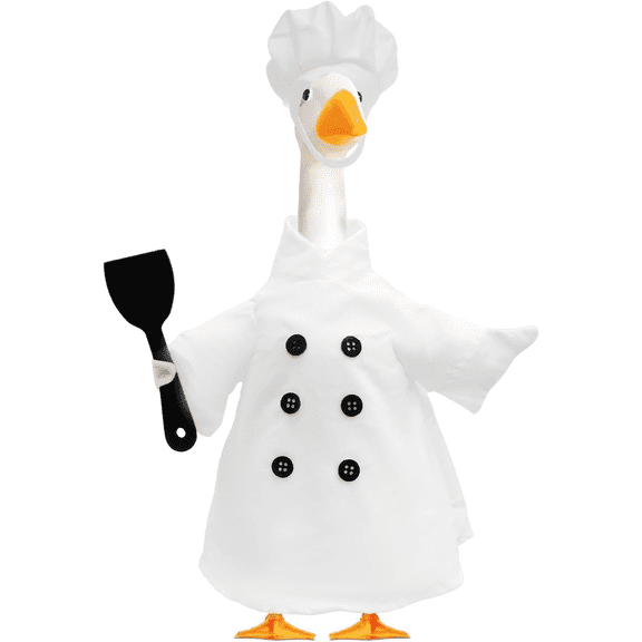 Porch Goose Outfits Chef Costume for 23-inch Statue, 3-Piece Black and White Set with Hat, Coat and Spatula, Outdoor Lawn Decor