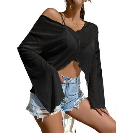 

Women s Tops Casual Solid V Neck Without Bra Black S
