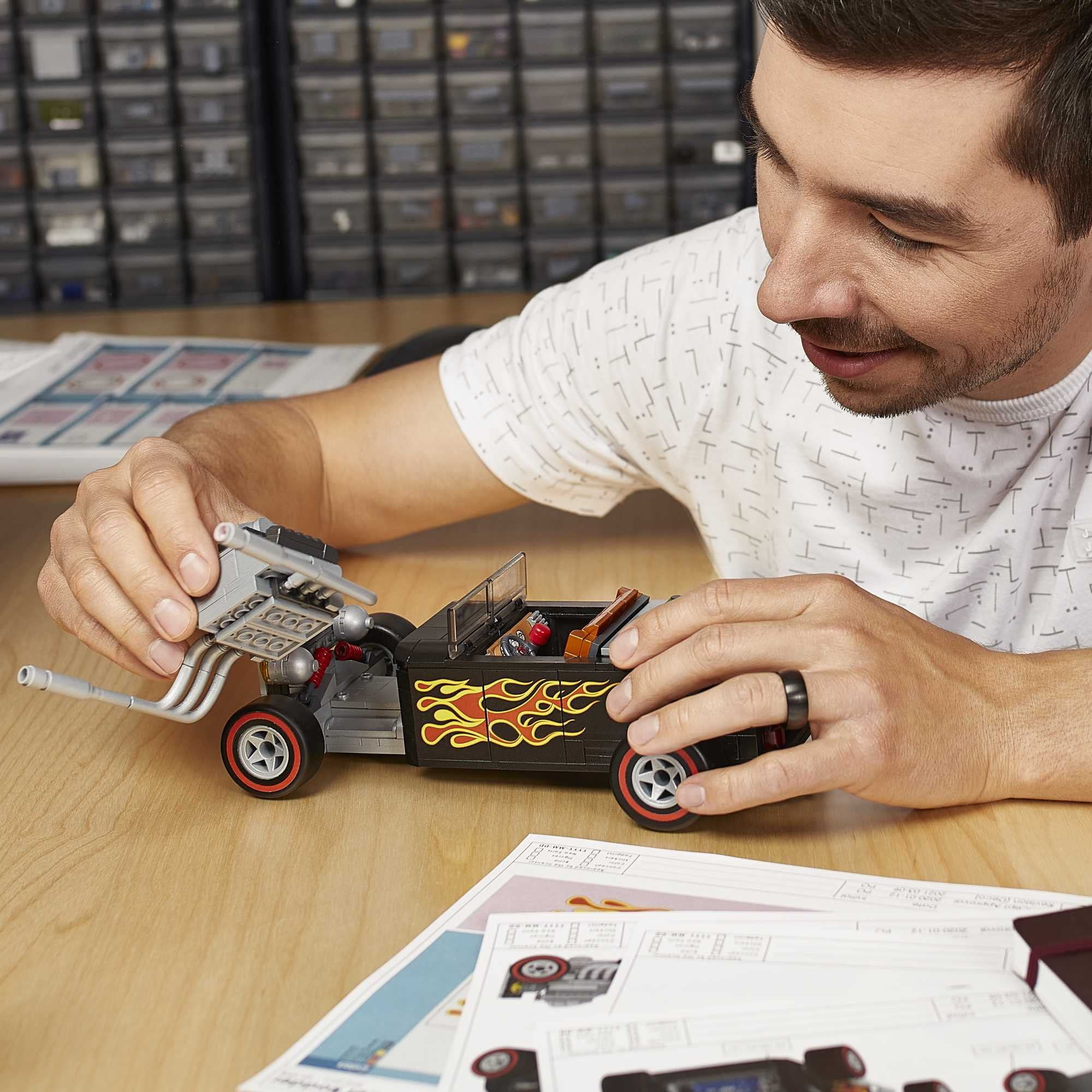 Mega Hot Wheels Street Rodder Racecar Building Set with 493 Pieces with Micro Figure Driver Figure, Toy Gift Set for Adult Builders