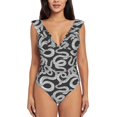 thumbnail image 2 of Yiaed Snake Print Women's Ruffled One Piece Swimsuit V Neck Swimwear Slimming Monokini for Woman-XX-Large, 2 of 8