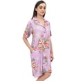 thumbnail image 2 of Bimba Women's Purple Rayon Sleepshirt Button-Up Floral Print Sleepwear Dress - 28, 2 of 5