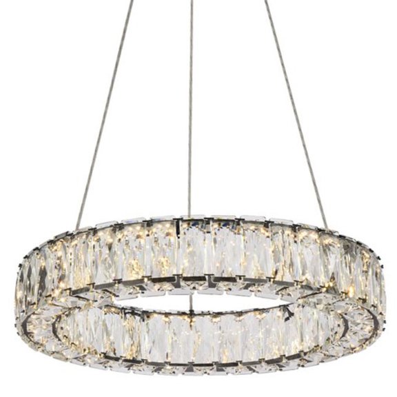 Elegant Lighting Monroe 17" Round Metal and Crystal LED Single Pendant in Black