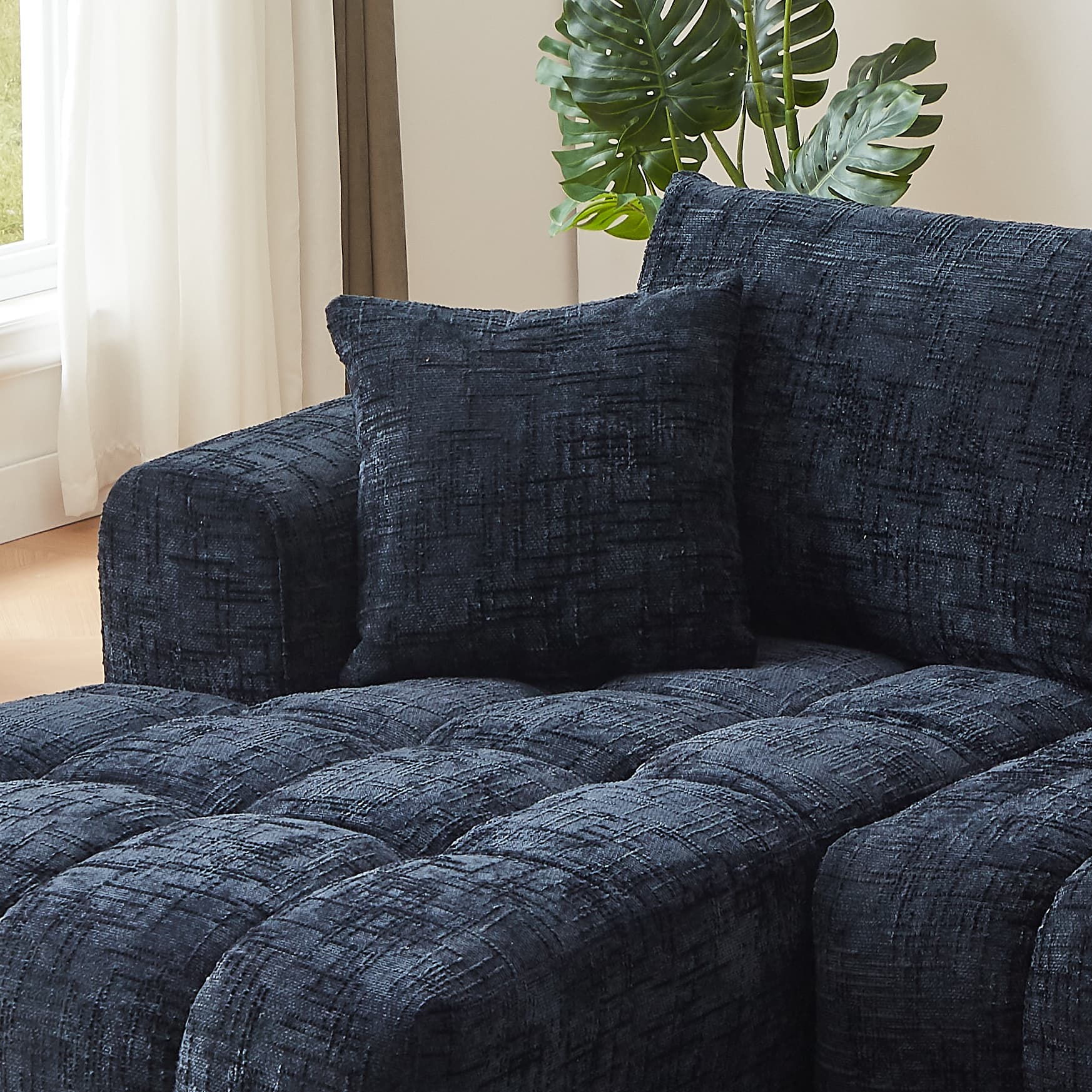 Aukfa 108" L-Shaped Oversized Sectional Sofa, Oversized Cloud Sectional Couch with Chaise & 2 Pillow, No Assembly Sponge Sleeper Couch for Living Room,Dark Blue