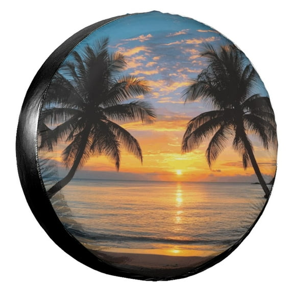 KAKALAD Sunset Palm Trees 03 Spare Tire Cover Wheel Protectors Weatherproof Universal Vehicle Dust-Proof for Trailer Rv SUV Truck Camper Travel Trailer Accessories 14 ” Inch