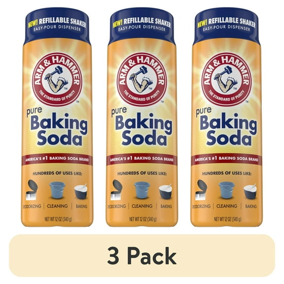 (3 pack) ARM & HAMMER Baking Soda Refillable Shaker, For Baking, Cleaning & Deodorizing, 12 oz