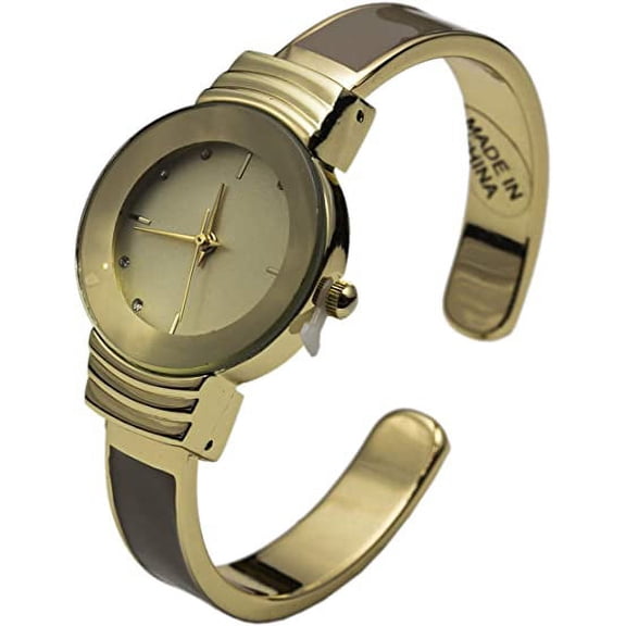 Blekon Collections Japanese Quartz Womens 26mm Case Elegant Glossy Design Shiny Bezel Solid Color Cuff Bangle Watch