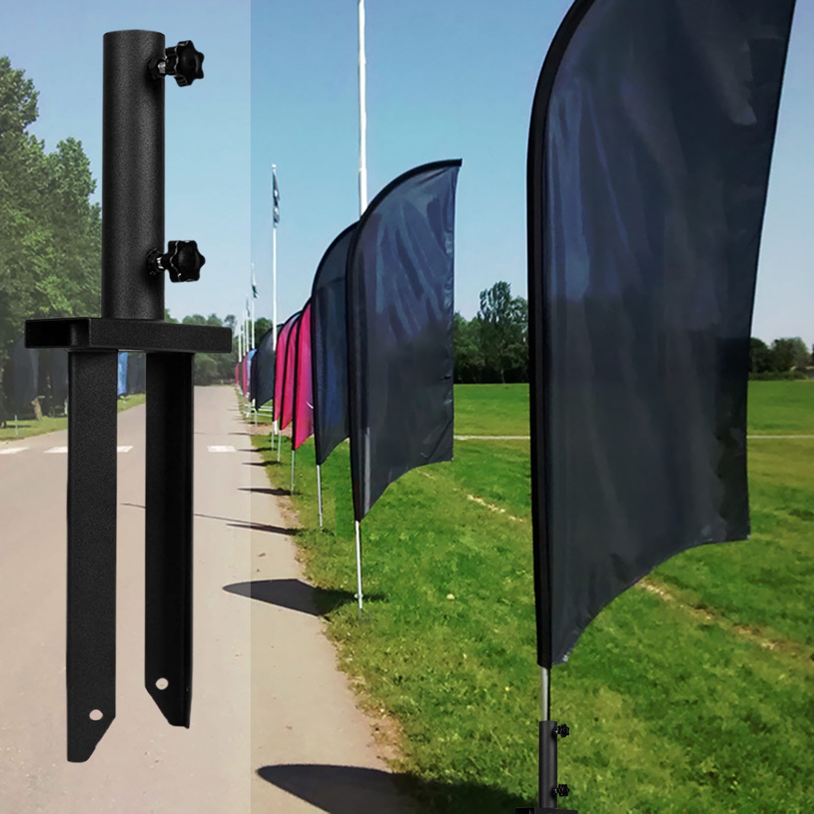 Heavy-Duty Flag Pole Holder Ground Stake Metal Flag Spike for Ground Adjustable Feather Flag Base Universal Light Stakes Rust-Resistant Outdoor Stand for Flags