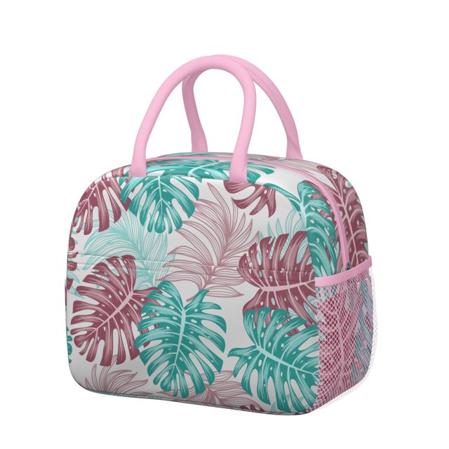 Hawaiian Floral Insulated Lunch Tote Exotic Tropical Plant and Leafy Pattern Portable Cooler Bag for Picnic