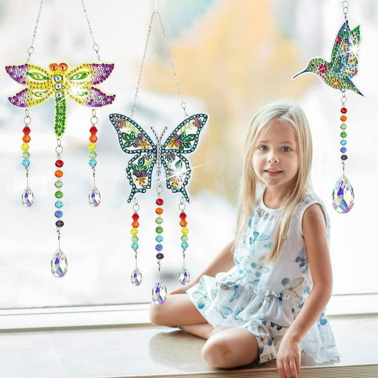 Tradder 6 Pcs Diamond Art Wind Chimes Diamond Art Kit Double Sided  Butterfly Ornaments with Crystal Pendant 5D Rhinestone Painting for Spring  Home