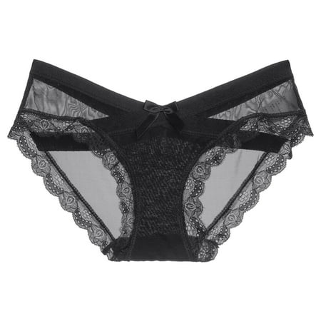 QYZEU Womens Panties Sexy Lace Low Waisted No Show Panties Solid Breathable Comfy Briefs Soft Stretch Lightweight Bikini Underwears Black M