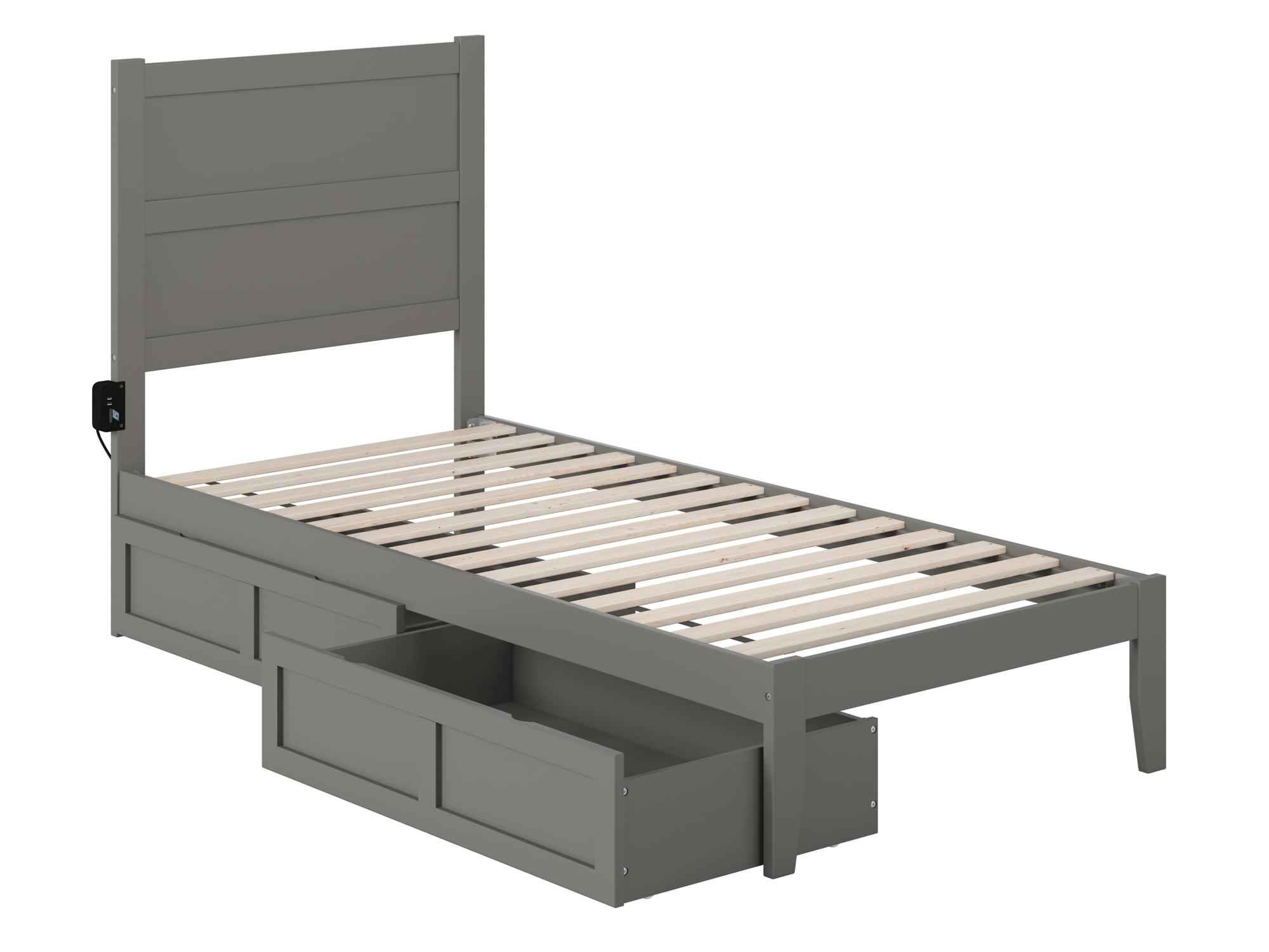 AFI NoHo 14" Twin XL Wood Platform Bed Frame with Set of 2 Storage Drawers, Grey