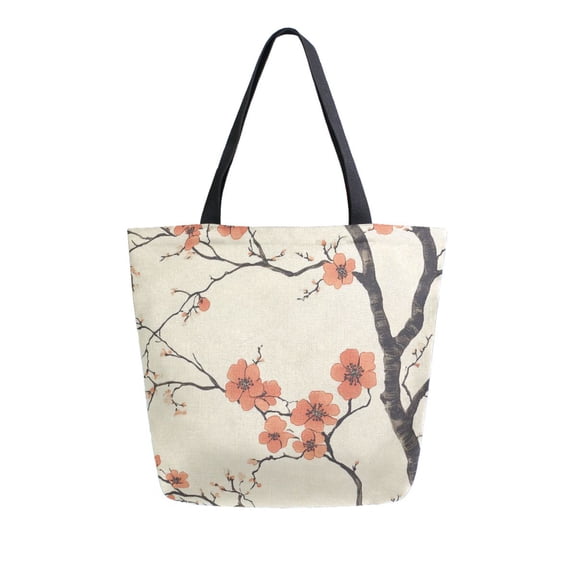 FORMRS Womens Canvas Tote Bag with Zipper Inner Pocket Shoulder Handbag, Light Red Flowers