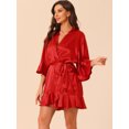 thumbnail image 2 of DARING DIVA Women's Satin Silky 3/4 Sleeves Tie Waist Loungewear Robes L Deep Red, 2 of 6