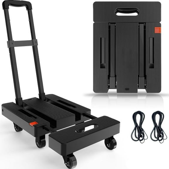 Folding Hand Truck Portable Dolly Cart with Wheels Foldable 500LB Heavy Duty Luggage Cart Collapsible Hand Cart Moving Dolly for Airport Travel Furniture Luggage Office Moving, Black