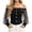 Black, variant on Off Shoulder Tops for Women Trendy Mesh Long Sleeve Denim Shirts Button Down Patchwork Blouses