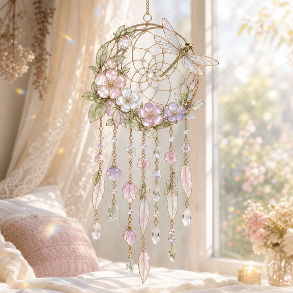 Suncatcher Birth Flower Dreamcatcher Acrylic Window Hanging for Garden or Gift Giving