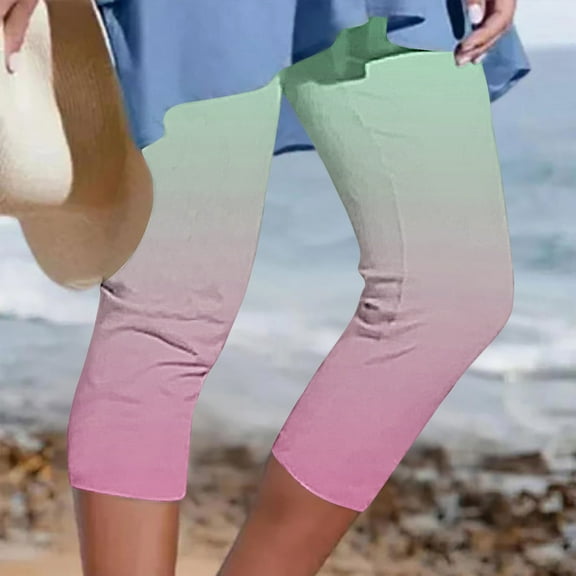 BADHUB Yoga Leggings for Women High Waisted Elasitc Capri Pants Gradient Color Workout Pants Casual Soft Comfy Cropped Leggings 2024 Clearance Sale