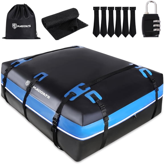 Roof Cargo Carrier Bag, 22 Cu Ft Waterproof Car Roof Bag, 840D Heavy Duty Rooftop Cargo Carrier for SUV, Sedan, Truck with Anti-Slip Mat, Hooks & Lock – Blue