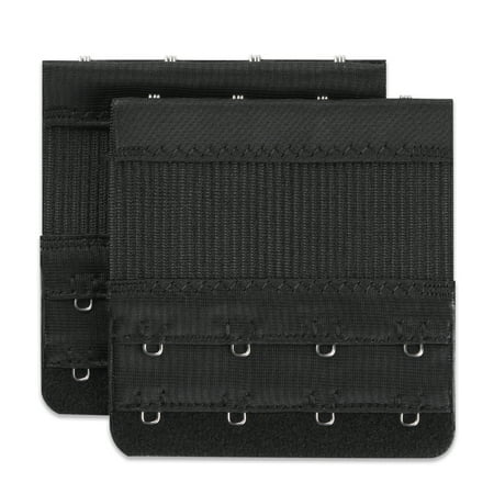Unique BargainsWoman Dual Row 4Hooks Stretch Bra Strap Back Band Extension Extenders Black 2pcs