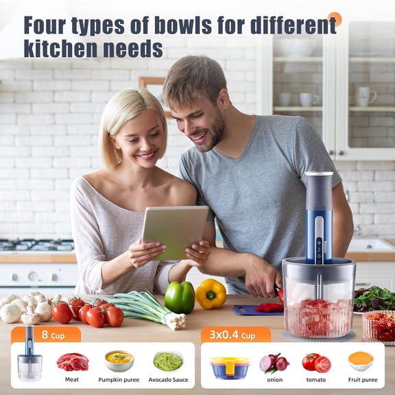 Kawu Electric Food Processor, Portable Small Food Chopper with 2 Blades & 4 Bowls (2 Cup   3x0.5 Cup), USB Rechargeable Meat Grinder & Vegetable Chopper Compact Design for Meal Prep, Sauces