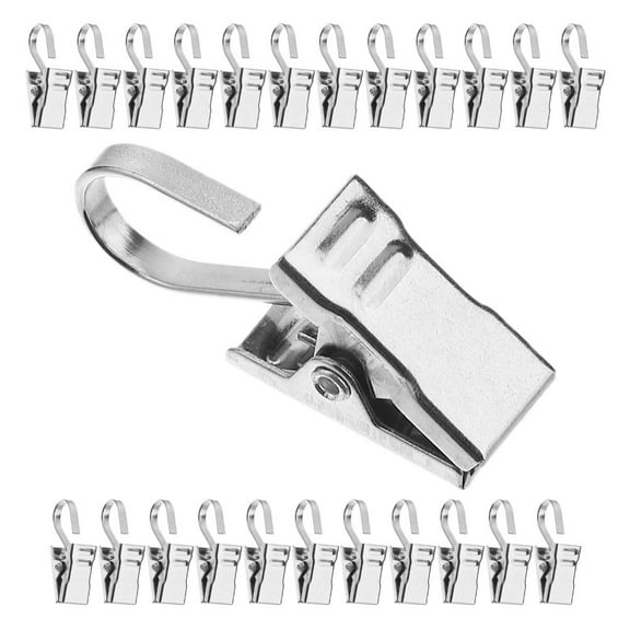 Niceauty 25Pcs Stainless Steel Clips for Hanging Curtains with Hooks Silver Metal