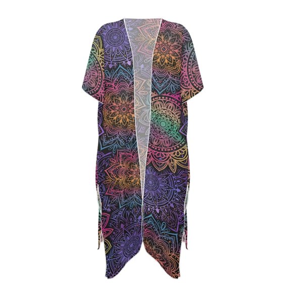 HELLHERO Mandala Rainbow Bathing Suit Cover Up High Quality Fabrics Kimono Free Size Long Kimono Swimsuit Cover Up for Women
