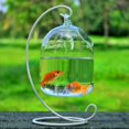 thumbnail image 3 of Round/Rectangle Shape Hanging Glass Aquarium Fish Tank Fish Bowl Transparent Vase Ornament With Rack Holder Home Decoration, 3 of 4
