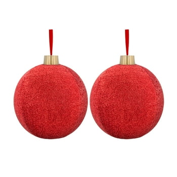 Holiday Time Christmas Inflatable Red Tinsel Ornament 2 Pack, 12"
