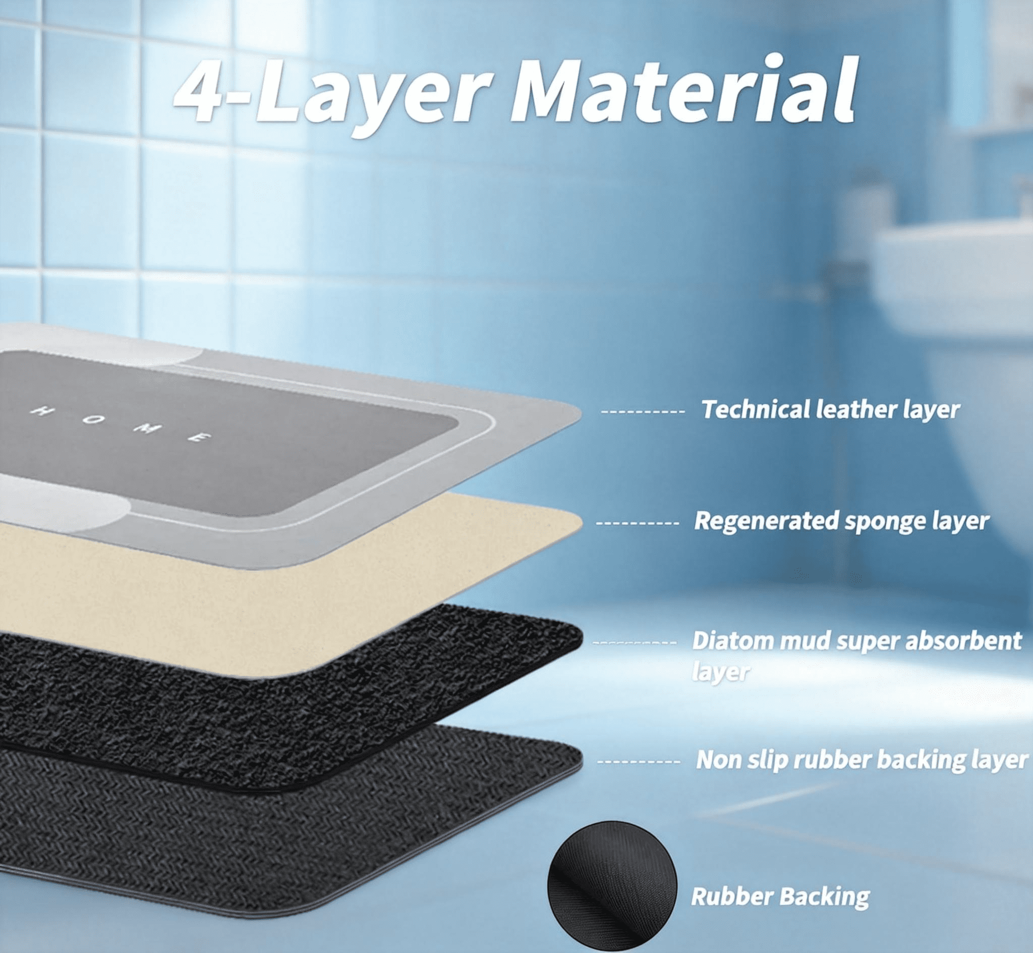 Super Absorbent Diatomite Bath Mat, Quick Dry Non-Slip Rubber Back Bathroom Floor Mat, Soft Diatom Mud Shower Mat for Bathroom Kitchen Living Room, Easy to Clean