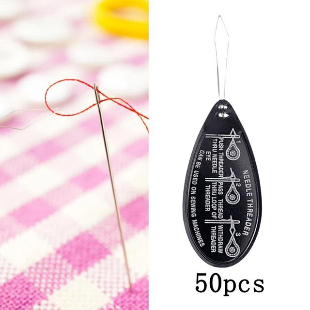 3/10/50 Unids/set 8x2,4 Cm de Mano Plateada Puntada de Costura Alambre Aguja Enhebrador Herramienta de Inserción s de Coser a Mano Baoblaze enhebrador de agujas