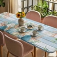 thumbnail image 3 of Blue Beach Coastal Table Cloths for 8 Foot Rectangle Tables, Summer Nautical Coral Shell Botanical Vintage Patio Waterproof Elastic Fitted Tablecloths, Washable Rectangular Table Cover for Camping, 3 of 8