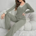 thumbnail image 4 of SwiftWear Women's Lace V-Neck Ribbed Pajama Set Cozy Sleepwear & Loungewear Shirt-Style Top with Elastic Waist Lounge Pants, 4 of 4