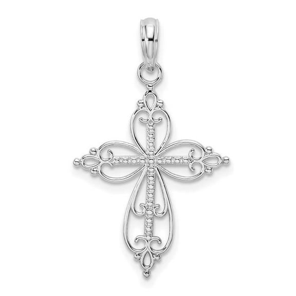 Finest Gold Sterling Silver Polish Fancy Filigree with Beaded Center Cross Pendant